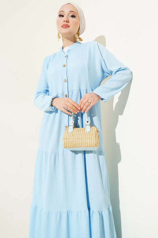 Crepe Button-Front Dress Blue