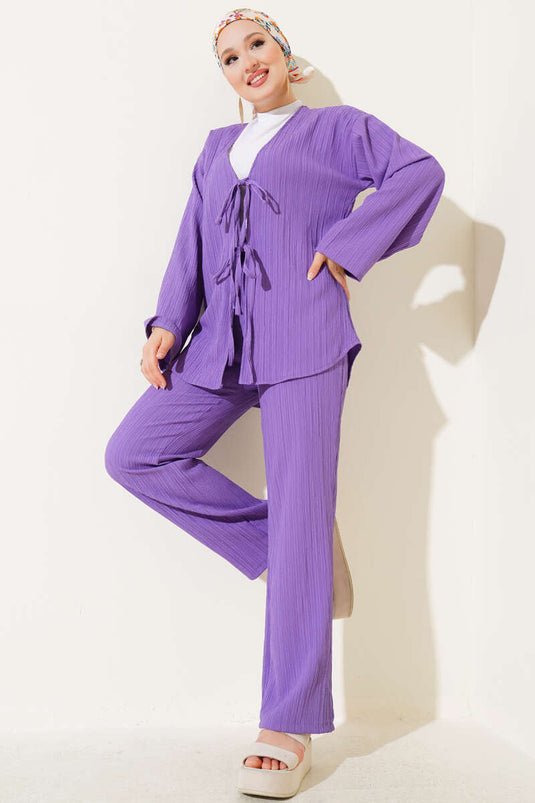 Bürümcük Önü İp Bağcıklı İkili Takım Lila