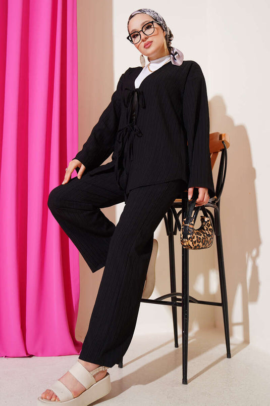 Bürümcük Önü İp Bağcıklı İkili Takım Siyah