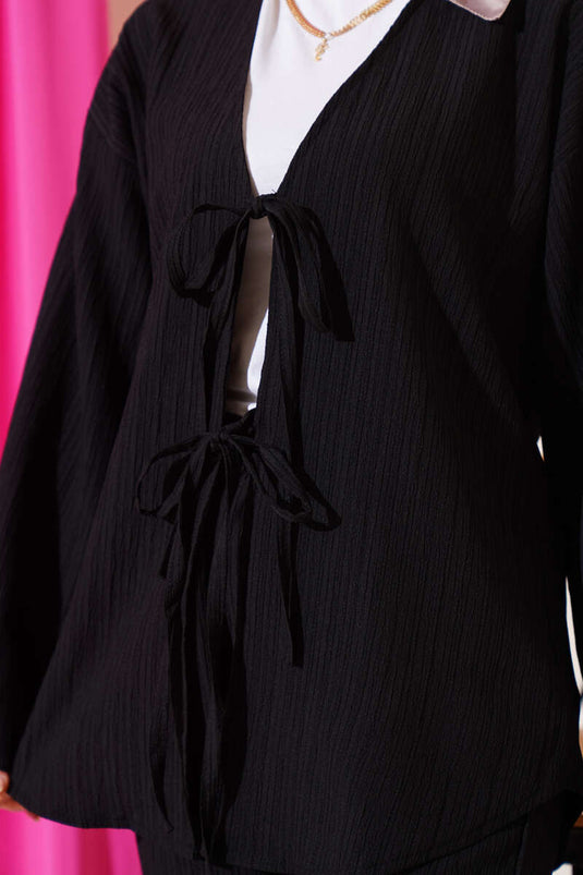 Bürümcük Önü İp Bağcıklı İkili Takım Siyah