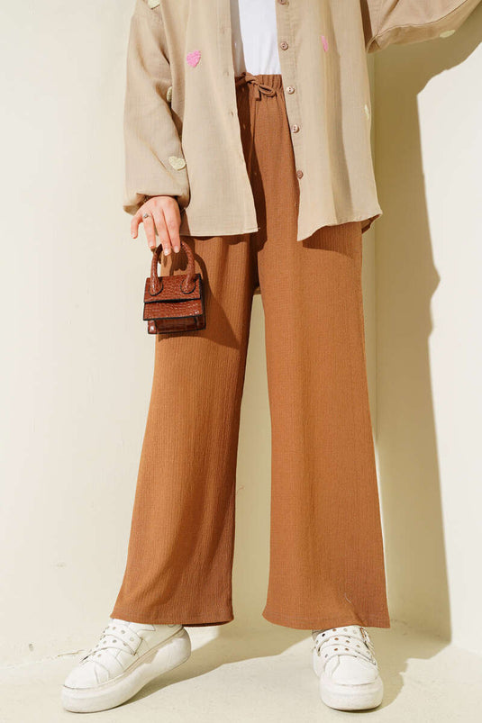Crepe Elastic Waist Trousers Latte