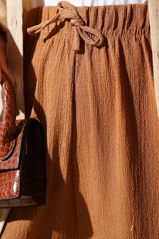 Crepe Elastic Waist Trousers Latte