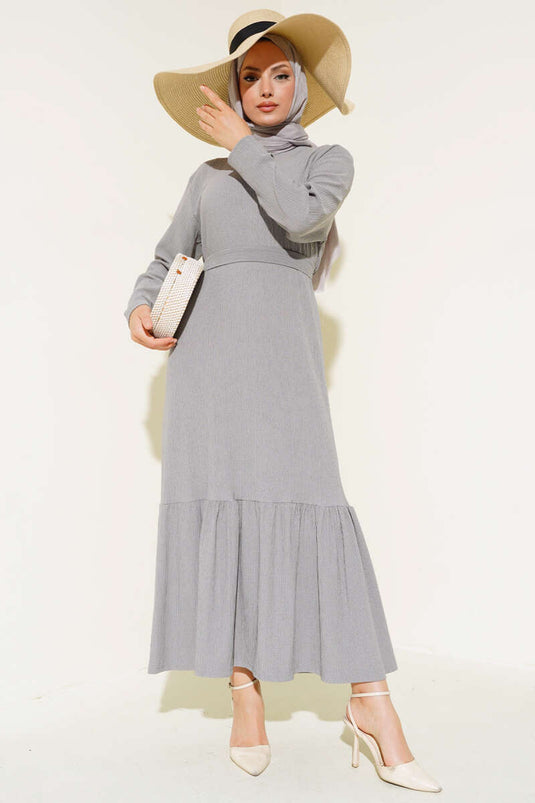 Pleated Belted Midi Dress Gray