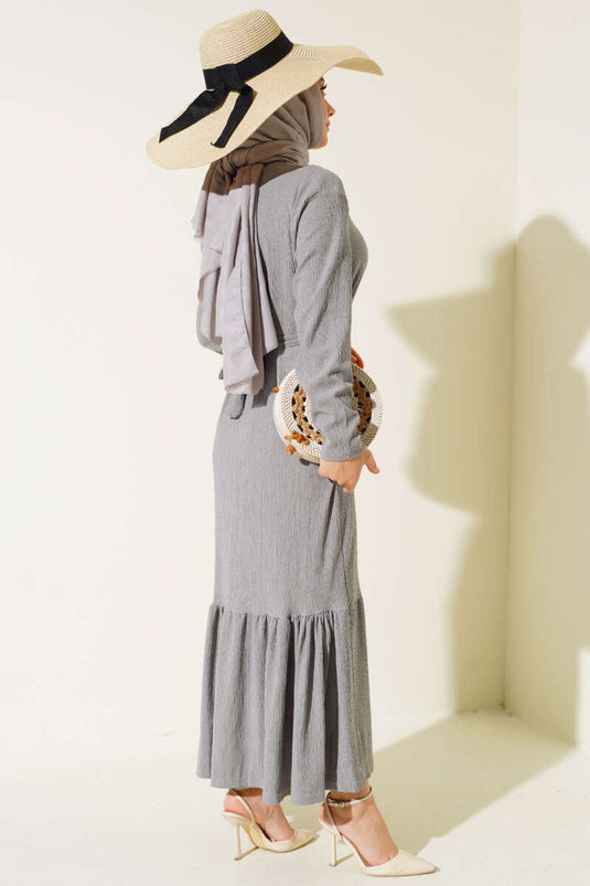 Pleated Belted Midi Dress Gray