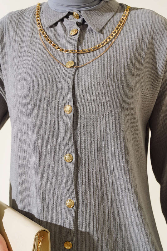 بدلة فضفاضة ملفوفة مكونة من قطعتين باللون الرمادي