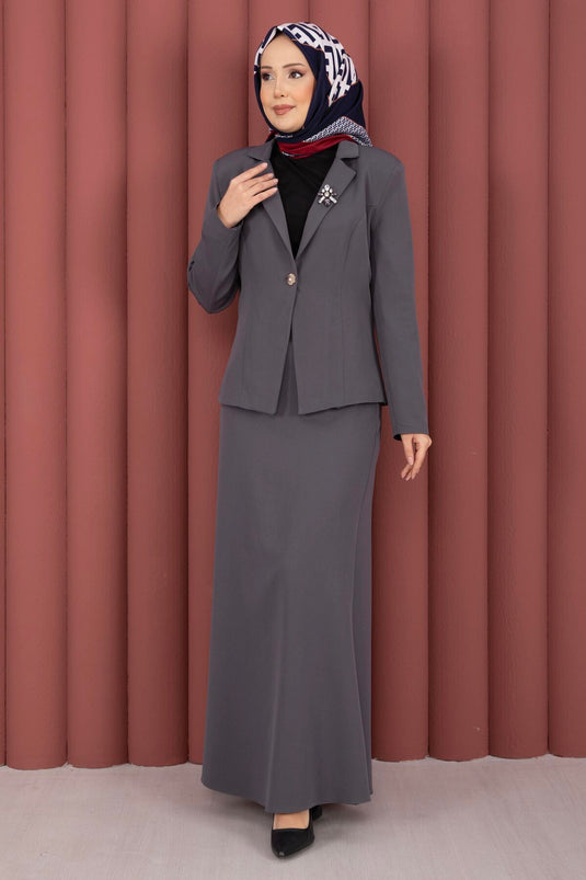 Business Blazer Jacke Rock Zweiteiler Grau