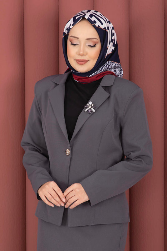 Business Blazer Jacke Rock Zweiteiler Grau