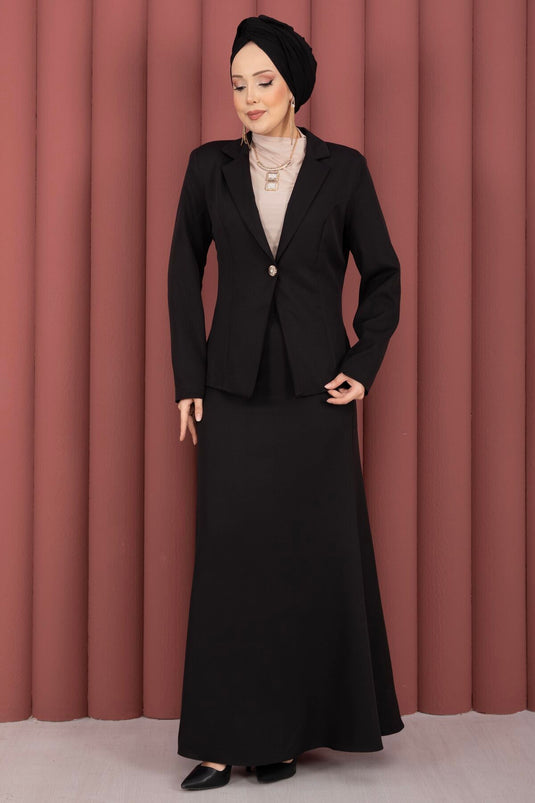 Business Blazer Jacket Skirt Two-Piece Set Black
