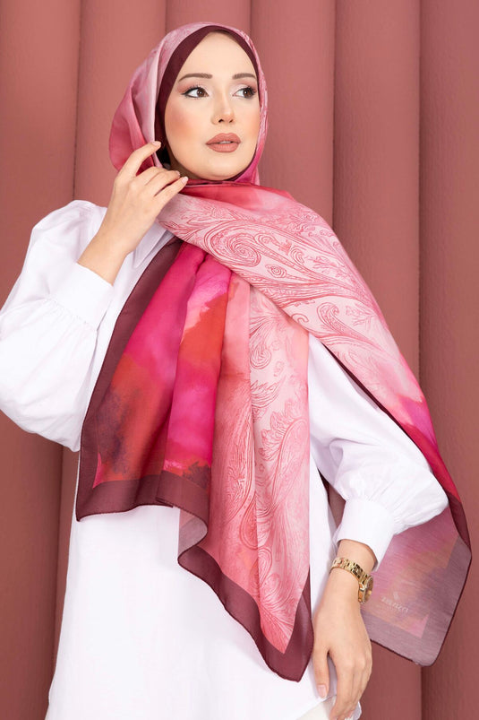 Büyük Floral Desen Şal Serisi Bordo