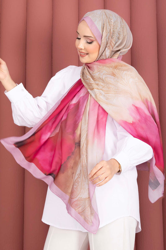 Large Floral Pattern Shawl Series Fuchsia