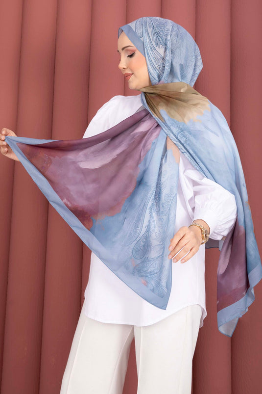 Large Floral Pattern Shawl Collection Indigo