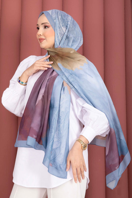 Large Floral Pattern Shawl Collection Indigo