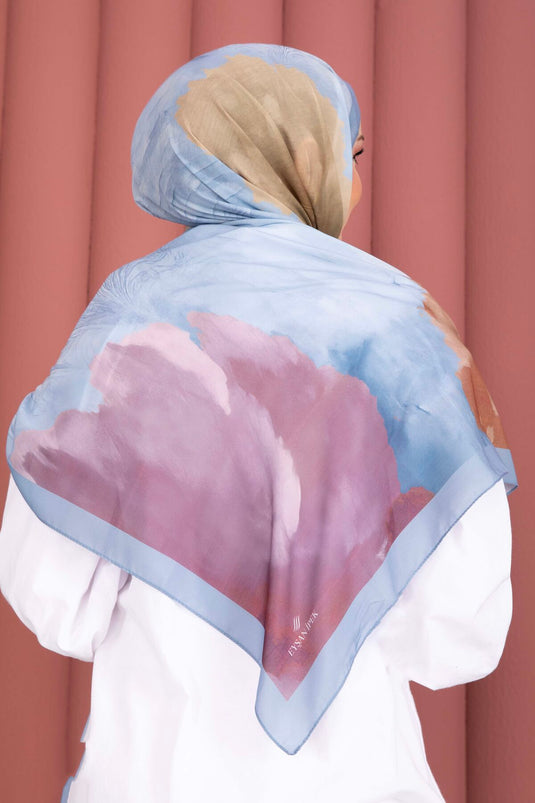 Large Floral Pattern Shawl Collection Indigo