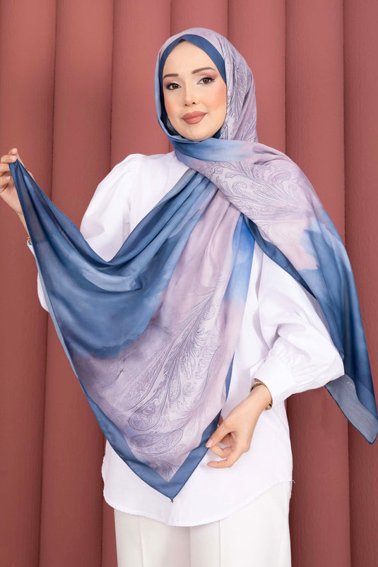 Large Floral Pattern Shawl Collection Navy