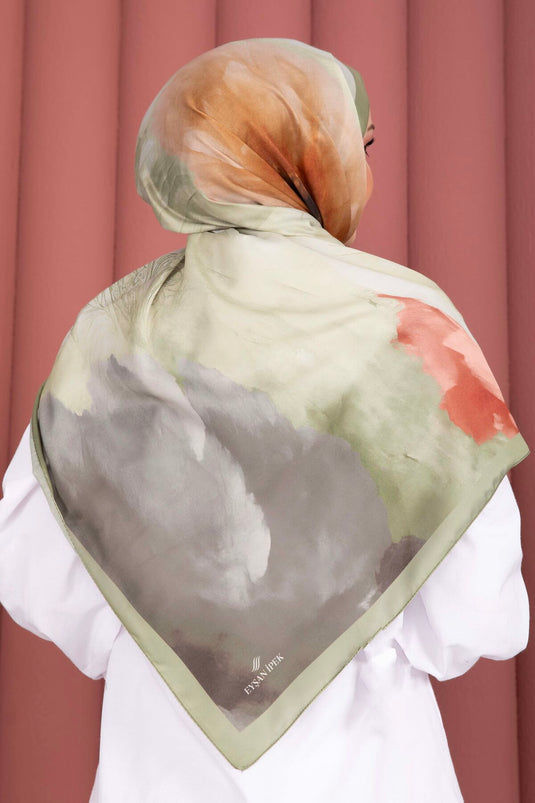 Large Floral Pattern Shawl Series In Olive Green