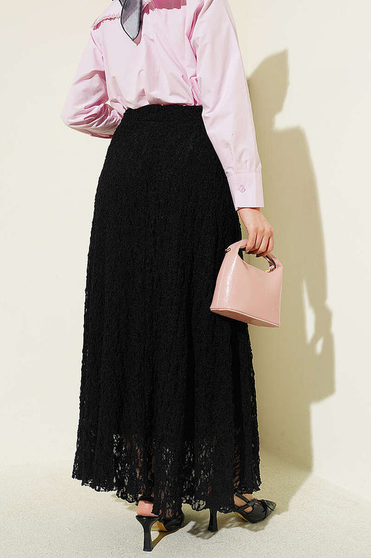 Black Tulle Skirt with Lace and Ruching
