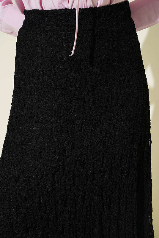 Black Tulle Skirt with Lace and Ruching