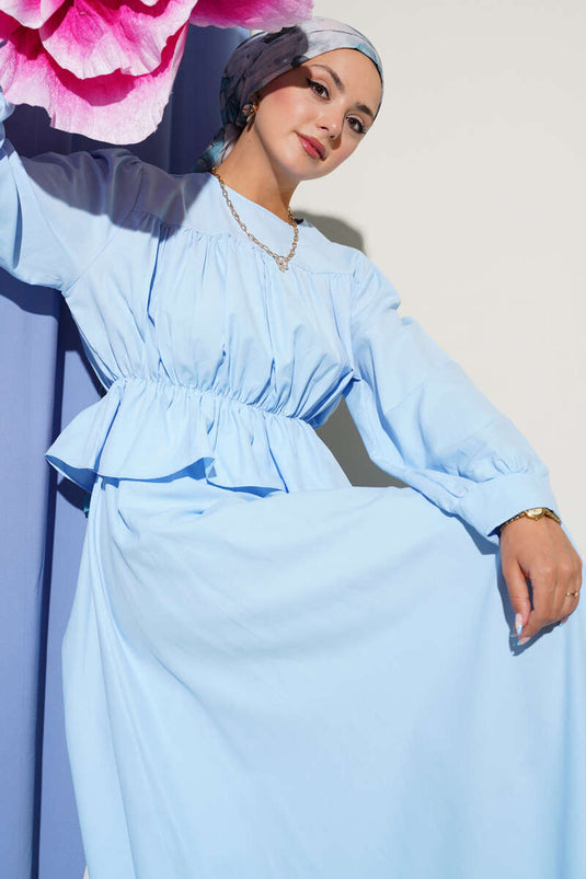 Blouse and Skirt Set with Gathered Detail Baby Blue