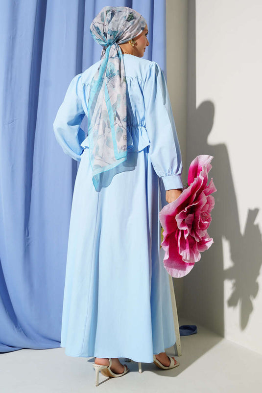 Blouse and Skirt Set with Gathered Detail Baby Blue