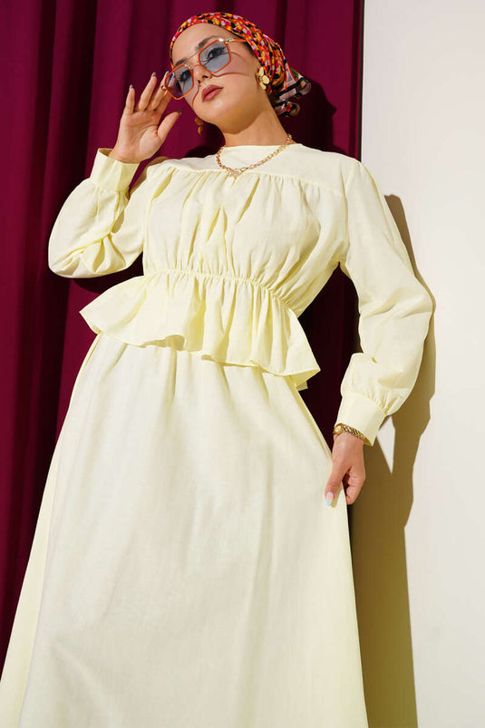 Gathered Detailed Blouse Skirt Two Piece Set Yellow