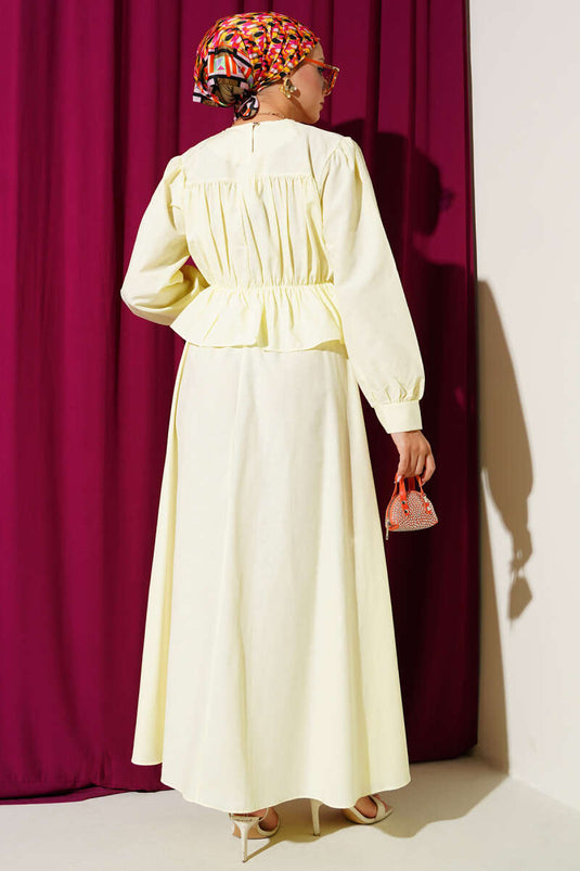 Gathered Detailed Blouse Skirt Two Piece Set Yellow