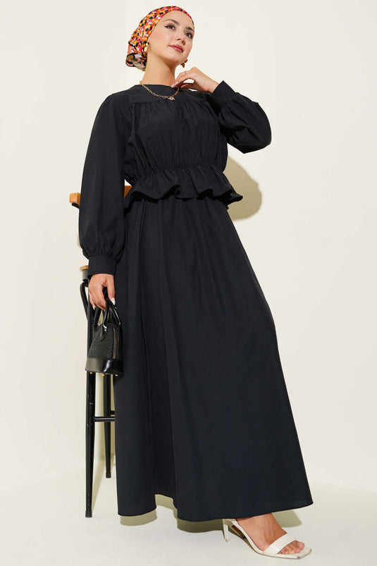 Gathered Detailed Blouse Skirt Two Piece Set Black