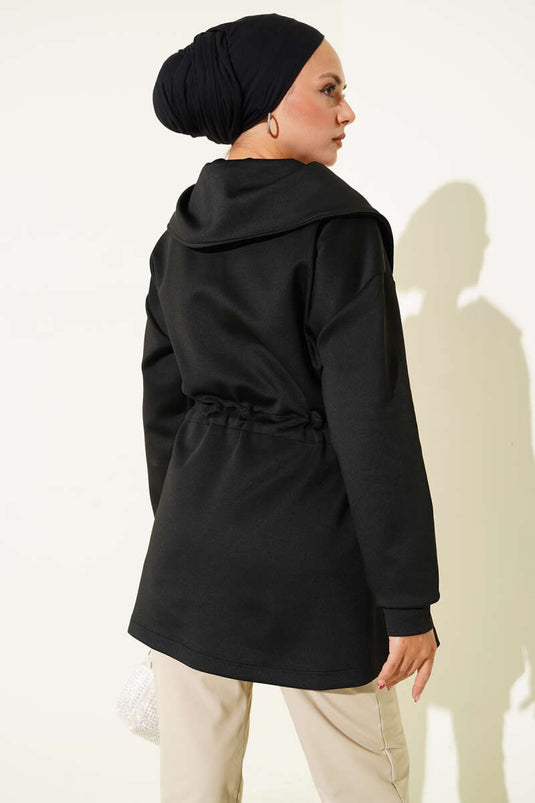 Büzgü Detaylı Fermuarlı Kap Siyah