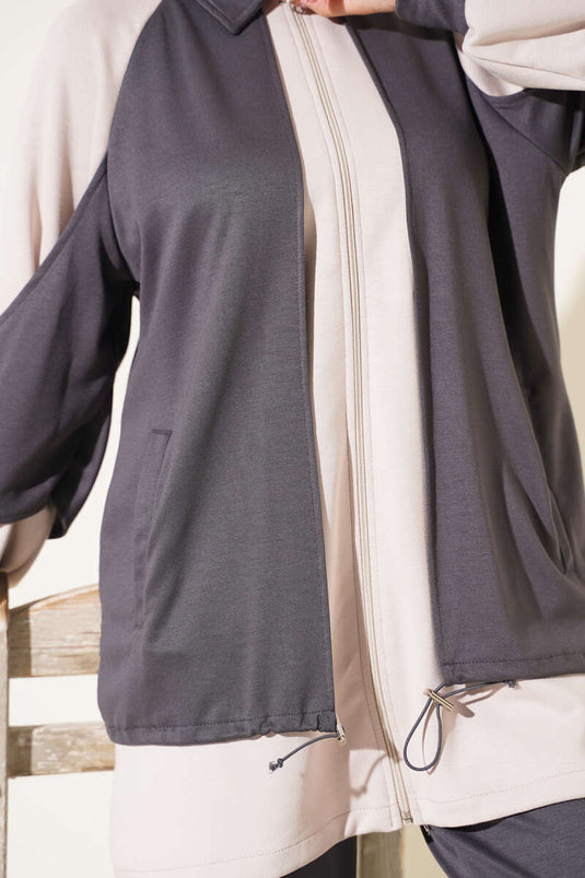 Completo In Maglia Con Dettaglio A Pieghe E Büzgü, Grigio Fumo
