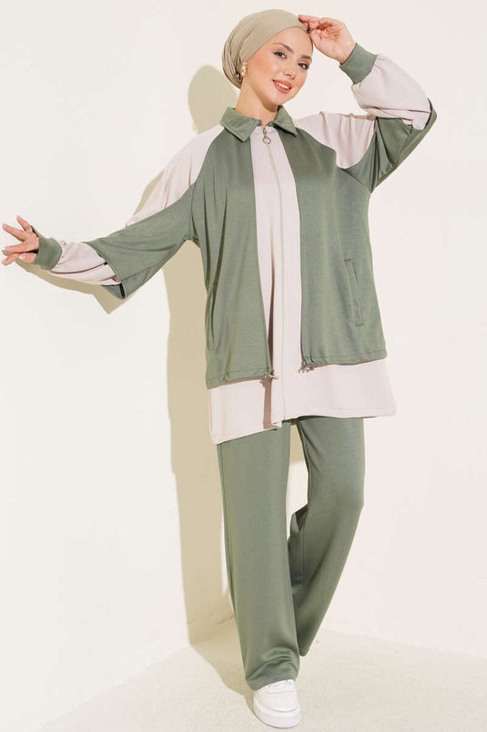 Completo In Maglia Con Stringa E Due Pezzi Haki