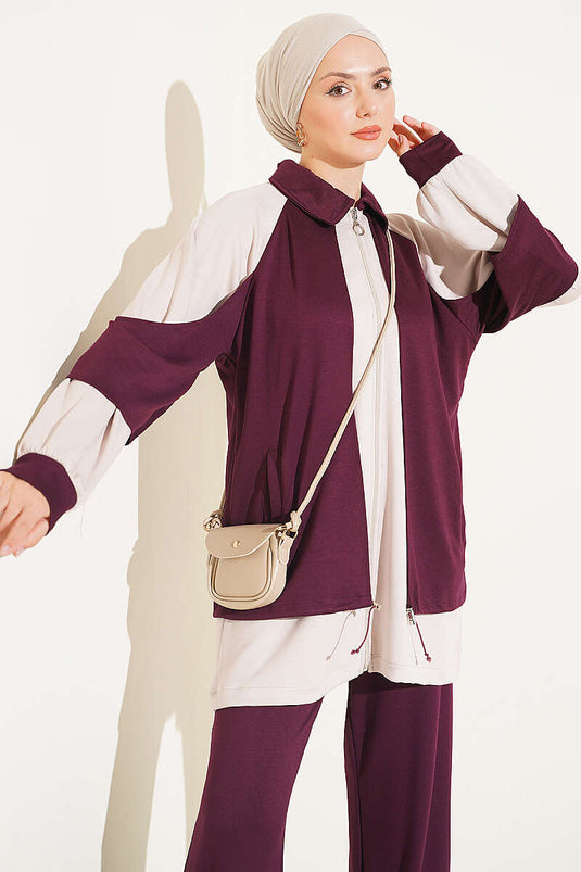Belted Knit Two-Piece Set In Mauve