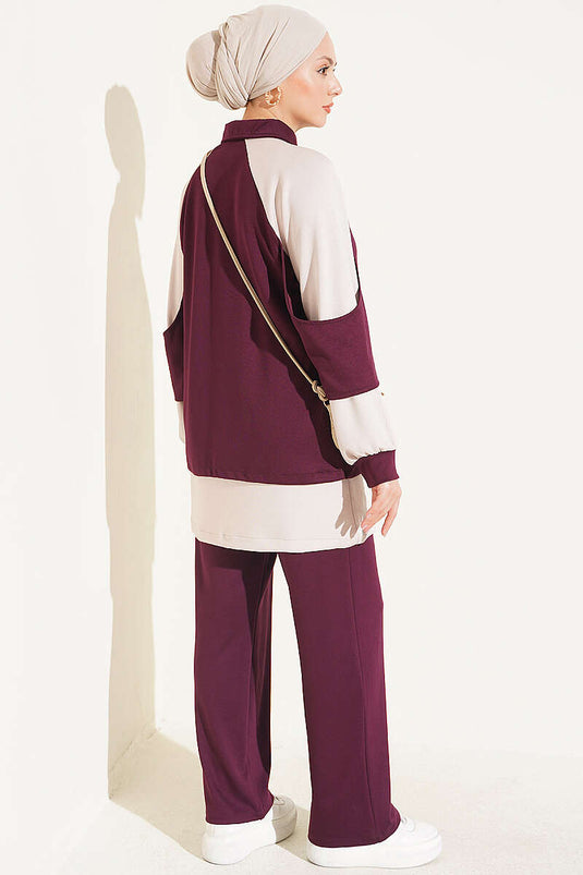 Belted Knit Two-Piece Set In Mauve