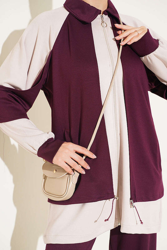 Belted Knit Two-Piece Set In Mauve