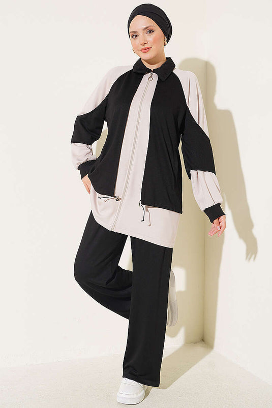 Conjunto De Dos Piezas De Punto Con Cordón Negro