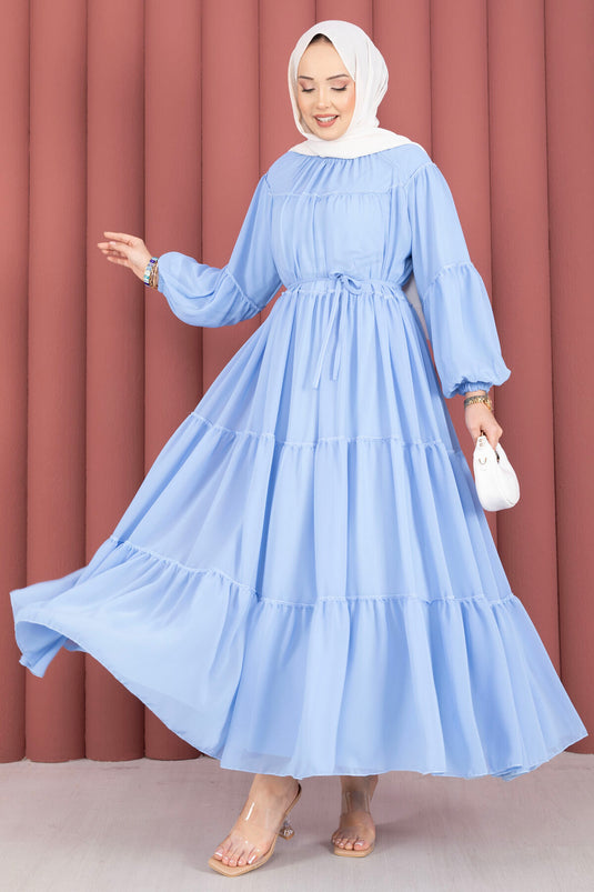 Gathered Detail Layered Dress Baby Blue
