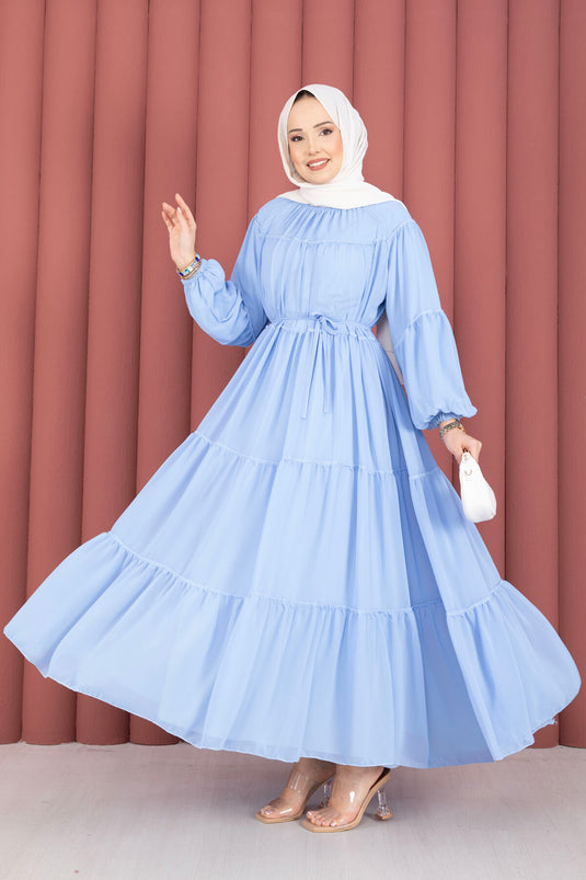 Gathered Detail Layered Dress Baby Blue