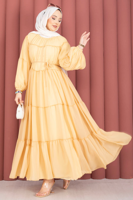 Gathered Detail Layered Dress Yellow