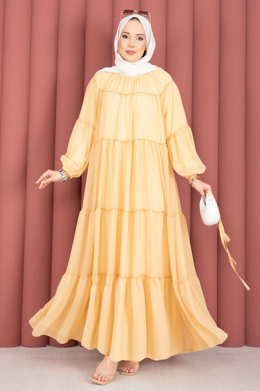 Gathered Detail Layered Dress Yellow