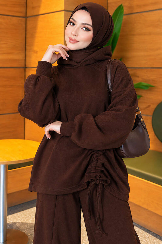 Ensemble Deux Pièces Oversize Avec Ceinture En Café