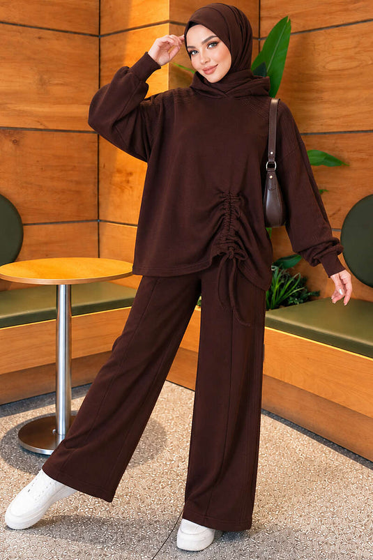 Ensemble Deux Pièces Oversize Avec Ceinture En Café