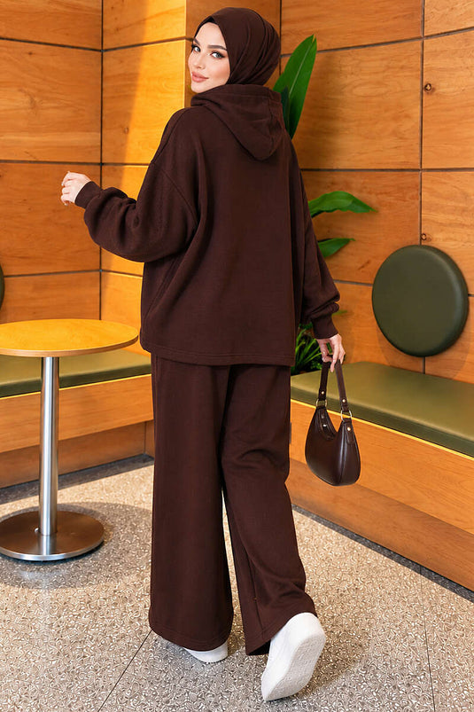 Ensemble Deux Pièces Oversize Avec Ceinture En Café