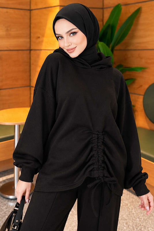 Ensemble Deux Pièces Oversize Noir Avec Détail À Cordons