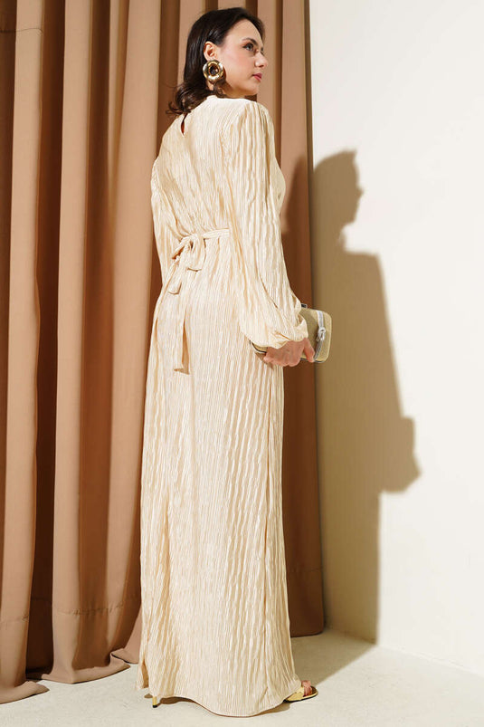 Pleated Satin Look Dress Beige