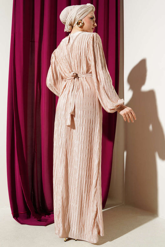 Pleated Satin Look Dress Latte