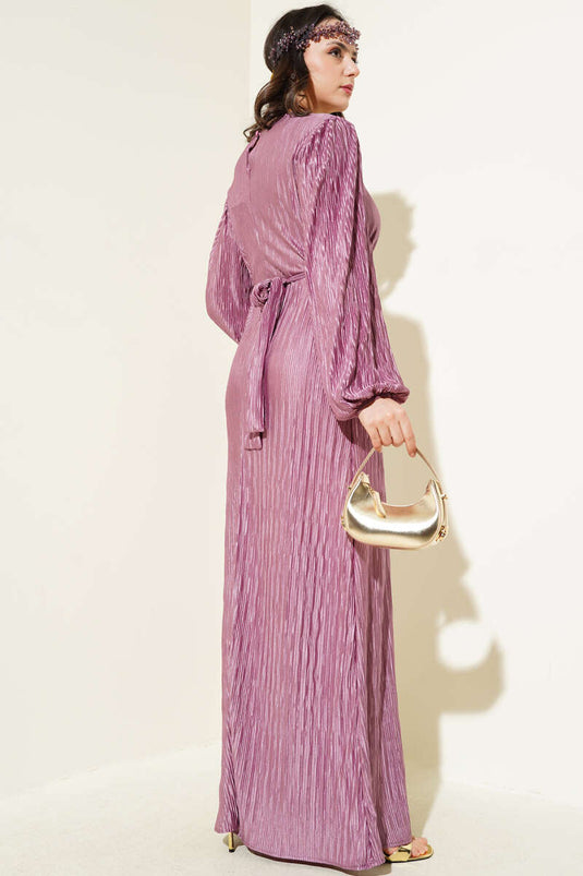 Pleated Satin Look Dress Lilac