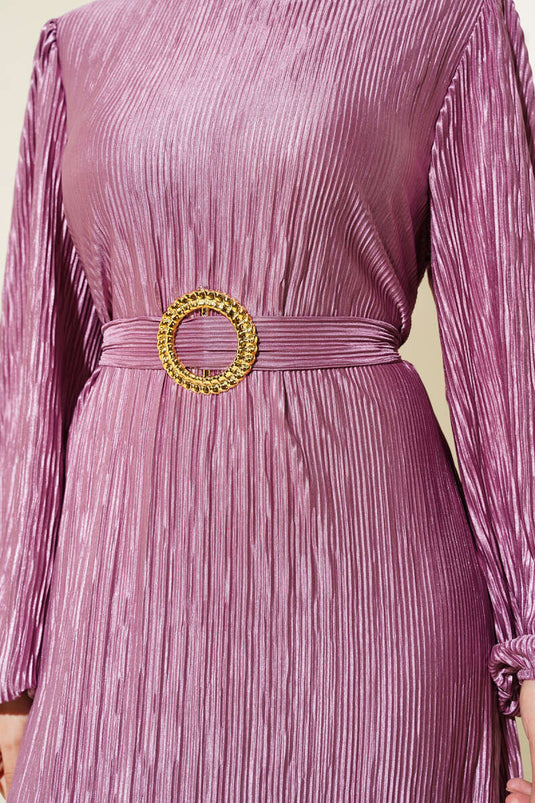 Pleated Satin Look Dress Lilac