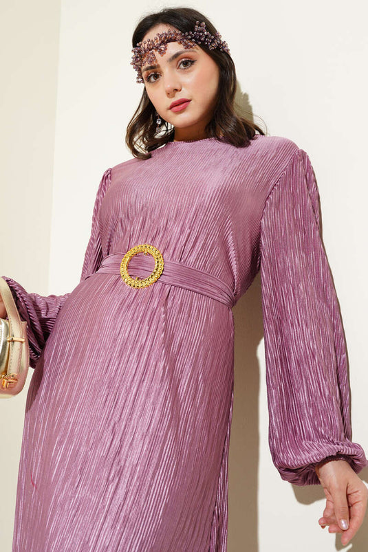 Pleated Satin Look Dress Lilac