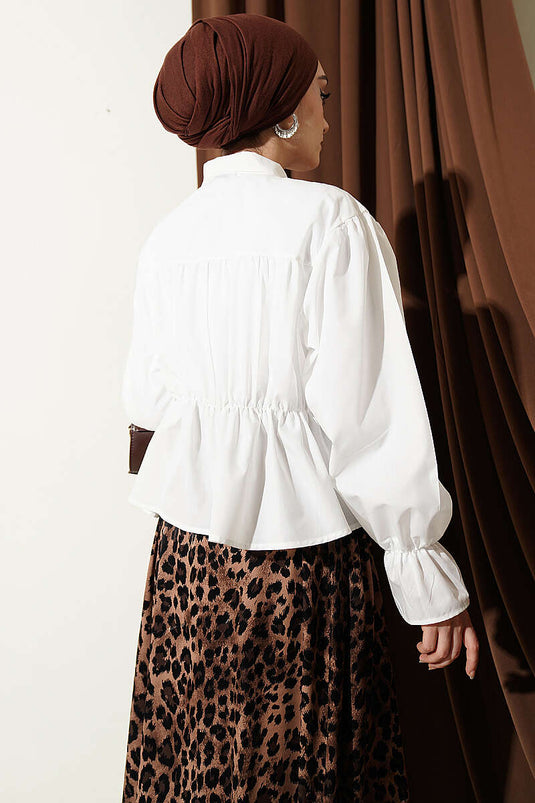 Short Shirt with Drawstring Bow White