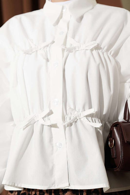 Short Shirt with Drawstring Bow White