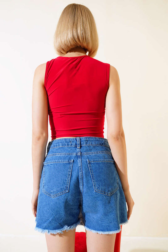 Ruffled Lycra Blouse Red
