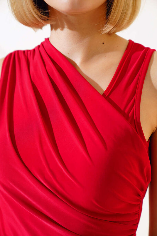 Ruffled Lycra Blouse Red